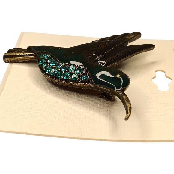Humming Bird Brooch Antique Vintage Styled, Bridesmaid  Vintage Miriam Haskell Hummingbird Brooch Pin Enamel Green Blue Rhinestones
